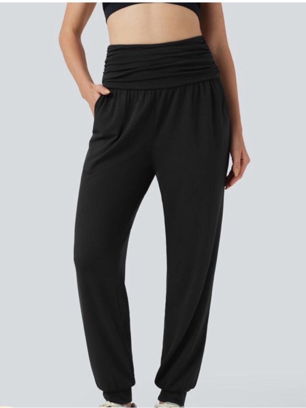 High Waisted Ruched Heathered Yoga Joggers with Pockets New